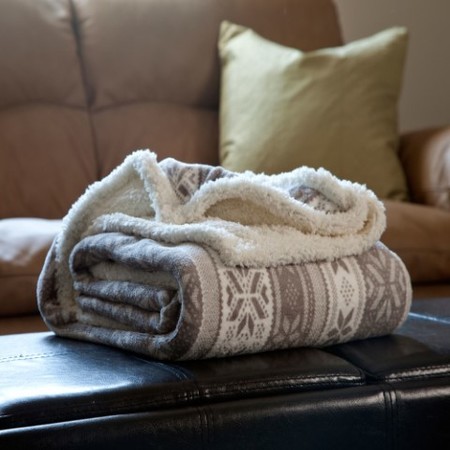 HASTINGS HOME Hastings Home Fleece Sherpa Blanket Throw - Gray Snowflakes 733093FWW
